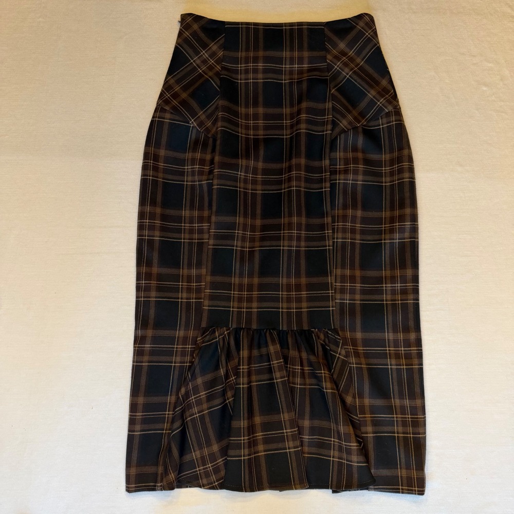 Body by Victoria Pencil Skirt Womens 4 Brown Plaid Wool Blend Pleated back Midi - Picture 8 of 12